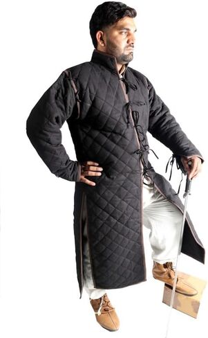 THE MEDIEVALS Medieval Thick Padded Full Length Sleeves Gambeson Coat Aketon Jacket Armor, Cotton Fabric in Kuwait