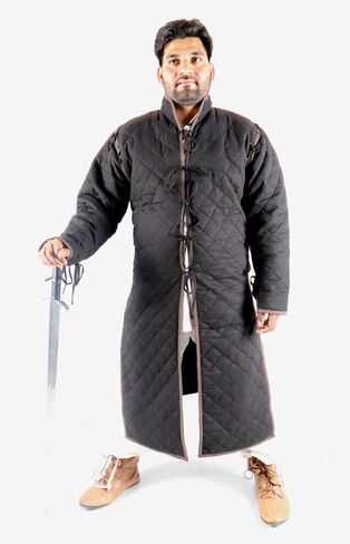 THE MEDIEVALS Medieval Thick Padded Full Length Sleeves Gambeson Coat Aketon Jacket Armor, Cotton Fabric in Kuwait