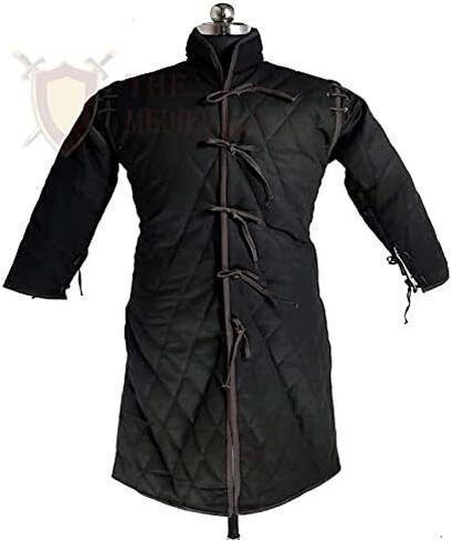 THE MEDIEVALS Medieval Thick Padded Full Length Sleeves Gambeson Coat Aketon Jacket Armor, Cotton Fabric in Kuwait