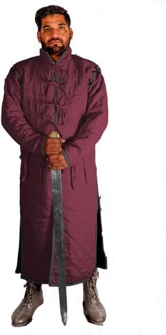 THE MEDIEVALS Medieval Thick Padded Full Length Sleeves Gambeson Coat Aketon Jacket Armor, Cotton Fabric in Kuwait