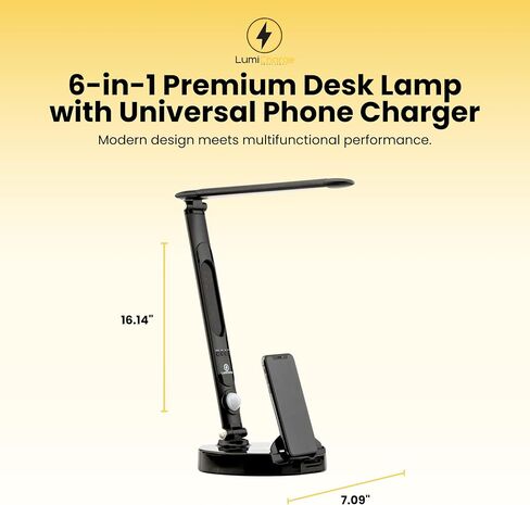 LumiCharge LED 6 in 1 Desk Lamp and Phone Charging Dock - Qi Wireless Charging pad 10W, Touch Control, Motion Light, Clock w/LED Display | Compatible with All Phone Models and Smart Watches | Silver in Saudi Arabia