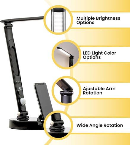 LumiCharge LED 6 in 1 Desk Lamp and Phone Charging Dock - Qi Wireless Charging pad 10W, Touch Control, Motion Light, Clock w/LED Display | Compatible with All Phone Models and Smart Watches | Silver in Saudi Arabia