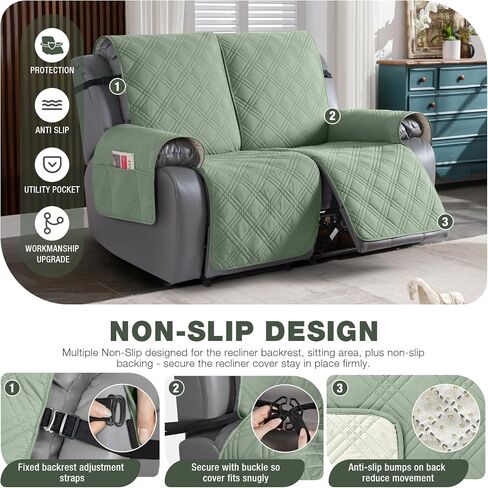 TAOCOCO 100% Waterproof Recliner Loveseat Covers 2 Seater, Split Loveseat Covers for Reclining loveseat, Non Slip Reclining Couch Cover with Double Straps for Kids, Pets(2 Seater, Dark Grey) in Saudi Arabia