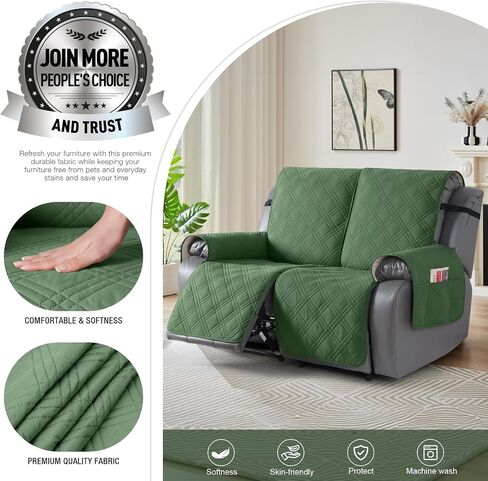 TAOCOCO 100% Waterproof Recliner Loveseat Covers 2 Seater, Split Loveseat Covers for Reclining loveseat, Non Slip Reclining Couch Cover with Double Straps for Kids, Pets(2 Seater, Dark Grey) in Kuwait