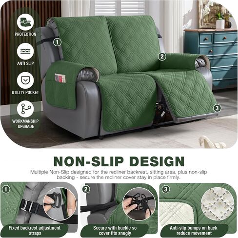 TAOCOCO 100% Waterproof Recliner Loveseat Covers 2 Seater, Split Loveseat Covers for Reclining loveseat, Non Slip Reclining Couch Cover with Double Straps for Kids, Pets(2 Seater, Dark Grey) in Kuwait