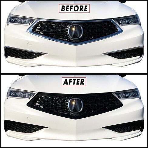 SlickMod Chrome Delete Blackout Vinyl Overlay for 2018-2020 Acura TLX Front Bumper Grill & Lower Side Trim (Grill & Lower Side Trim, Gloss Black) in Saudi Arabia