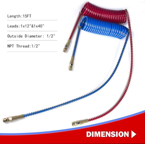 15Ft Coiled Air Brake Hoses Assembly with 40'' & 12'' Lead Red & Blue for Semi Truck Tractors Trailers in Saudi Arabia