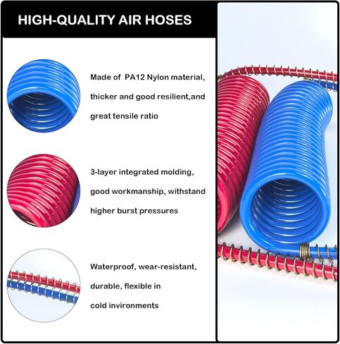 15Ft Coiled Air Brake Hoses Assembly with 40'' & 12'' Lead Red & Blue for Semi Truck Tractors Trailers in Saudi Arabia