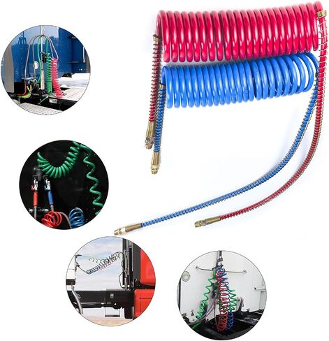 15Ft Coiled Air Brake Hoses Assembly with 40'' & 12'' Lead Red & Blue for Semi Truck Tractors Trailers in Saudi Arabia