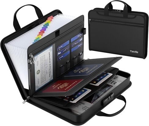 Tamfile Fireproof Thickened Accordion File Organizer with Lock, 13 Pocket Document Organizer with Zipper & Labels, Multi-Pockets Transparent Safe Expanding Folder with Handle for Letter A4 Files in Kuwait