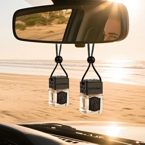 Luxury Perfume Scented Car Air Freshener for Summer - Hanging Essential Oil Diffuser with 90-Day Long-Lasting Fragrance, Non-Toxic & Eco, Premium Gift for Men/Women(Pure white linen Scent, 2 x 8ml) in Kuwait