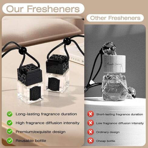 Luxury Perfume Scented Car Air Freshener for Summer - Hanging Essential Oil Diffuser with 90-Day Long-Lasting Fragrance, Non-Toxic & Eco, Premium Gift for Men/Women(Pure white linen Scent, 2 x 8ml) in Kuwait