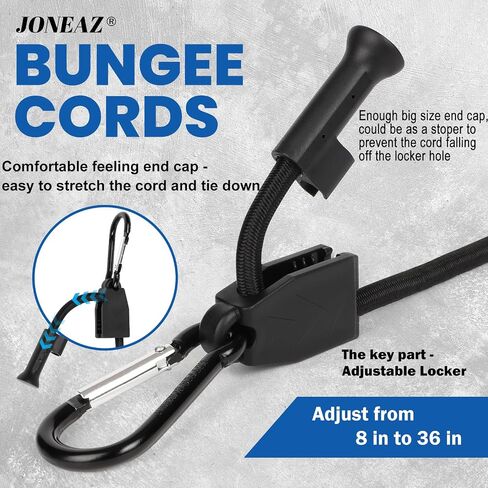 Adjustable Bungee Cords with Carabiner Hooks 36 in Heavy Duty Outdoor, Including 8 Pcs Black Bungee Straps and 4 Spare Clips in Kuwait
