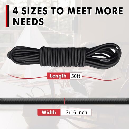 Elastic Bungee Cord, Heavy Duty Bungee Shock Cord, Elastic Polyester Cords for Camping, Tents, Cargo, Awning Kayak Stretch String Rope, Marine Grade, Hammock (5/32"×50ft) in Kuwait
