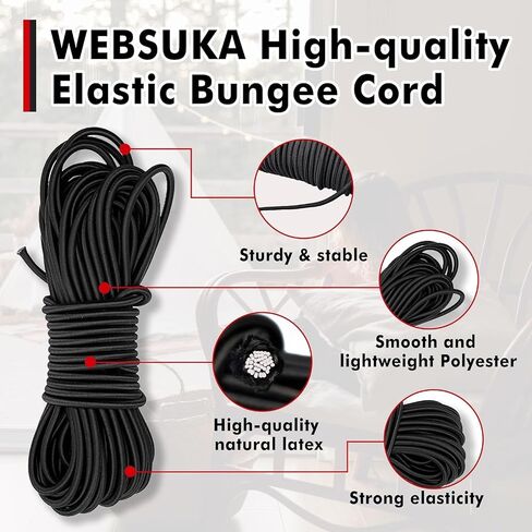Elastic Bungee Cord, Heavy Duty Bungee Shock Cord, Elastic Polyester Cords for Camping, Tents, Cargo, Awning Kayak Stretch String Rope, Marine Grade, Hammock (5/32"×50ft) in Kuwait