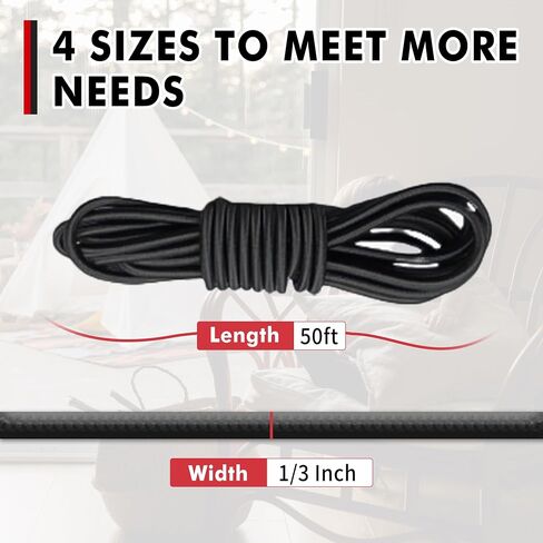 Elastic Bungee Cord, Heavy Duty Bungee Shock Cord, Elastic Polyester Cords for Camping, Tents, Cargo, Awning Kayak Stretch String Rope, Marine Grade, Hammock (5/32"×50ft) in Kuwait