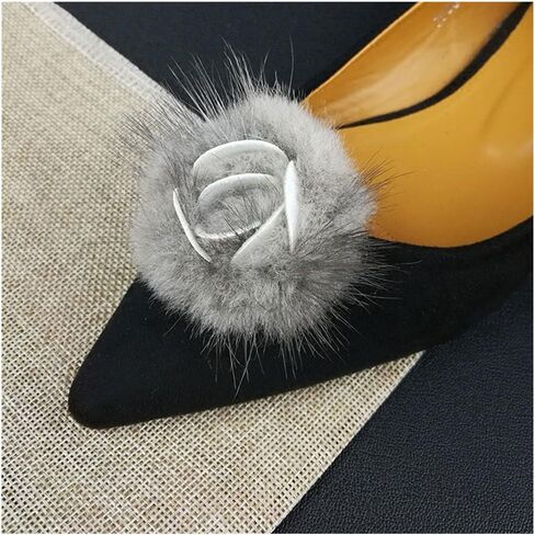 2 Pcs Fashion White Wine Red Grey Black Green Pink Antique Mauve Beige Rabbit Fur Rose Flower Winter Boots Shoe Clips in Kuwait