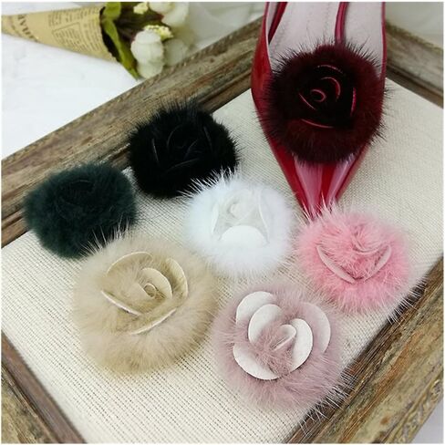 2 Pcs Fashion White Wine Red Grey Black Green Pink Antique Mauve Beige Rabbit Fur Rose Flower Winter Boots Shoe Clips in Kuwait
