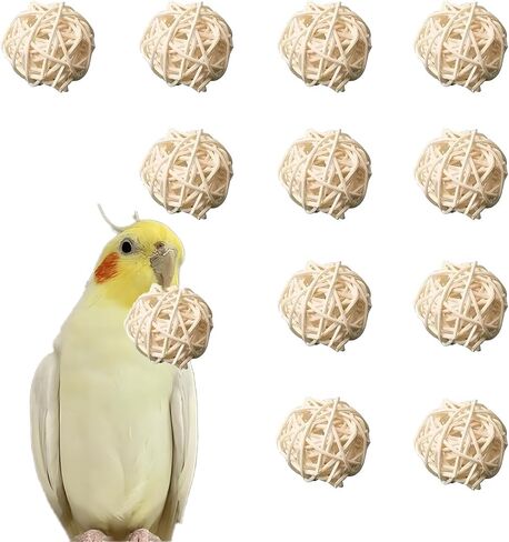 HANZE Bird Toy Parrot Chew Balls, Natural Rattan Balls for Bird Parrot Chewing and Mental Stimulation, Set of 30 in Saudi Arabia