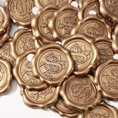 Antique Gold Initial Alphabet Adhesive Wax Seal Stickers - Pack of 50 - Letter Wax Seals for Thanksgiving Card/Gift Wrap/Wedding Engagement Party Invitation - Letter R in Saudi Arabia