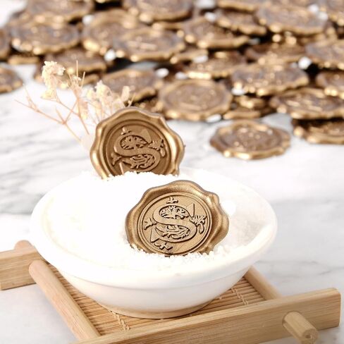 Antique Gold Initial Alphabet Adhesive Wax Seal Stickers - Pack of 50 - Letter Wax Seals for Thanksgiving Card/Gift Wrap/Wedding Engagement Party Invitation - Letter R in Saudi Arabia