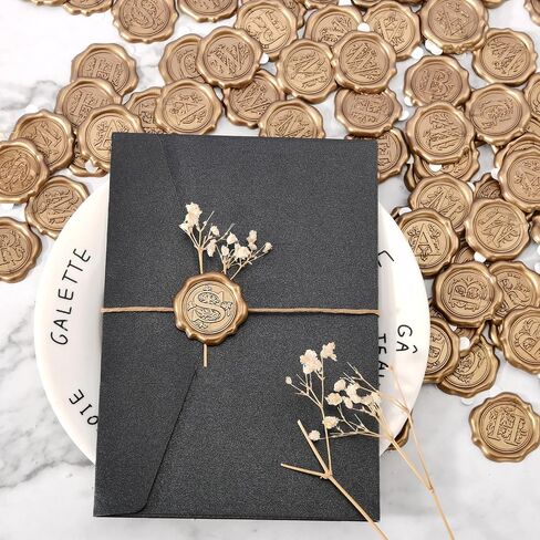 Antique Gold Initial Alphabet Adhesive Wax Seal Stickers - Pack of 50 - Letter Wax Seals for Thanksgiving Card/Gift Wrap/Wedding Engagement Party Invitation - Letter R in Saudi Arabia
