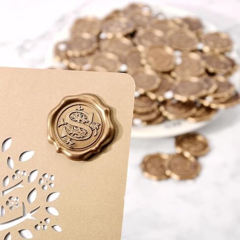 Antique Gold Initial Alphabet Adhesive Wax Seal Stickers - Pack of 50 - Letter Wax Seals for Thanksgiving Card/Gift Wrap/Wedding Engagement Party Invitation - Letter R in Saudi Arabia