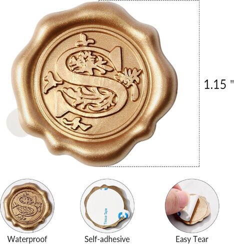 Antique Gold Initial Alphabet Adhesive Wax Seal Stickers - Pack of 50 - Letter Wax Seals for Thanksgiving Card/Gift Wrap/Wedding Engagement Party Invitation - Letter R in Saudi Arabia