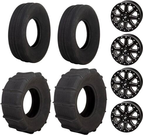 Four 33x15 TENSOR SAND SERIES Front and Rear UTV Sand Tires mounted on Tusk UINTA Beadlock Wheels - For the POLARIS RZR PRO R series 5 lug - Includes Lug Nuts (Gun Metal) in Saudi Arabia