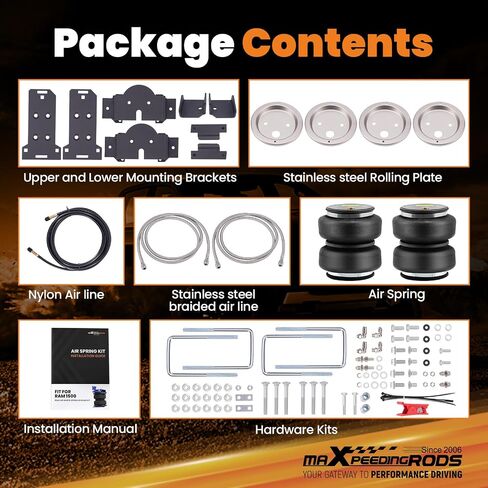 MaxPeedingRods 5000 رطل أكياس التعليق الهوائي لشيفروليه سيلفرادو 1500 غير المترايل GMC Sierra 1500 Non At4 2019-2024 Air Helper Spring Kit مع ألواح لفة الهواء المضفر من الفولاذ المقاوم للصدأ in Saudi Arabia