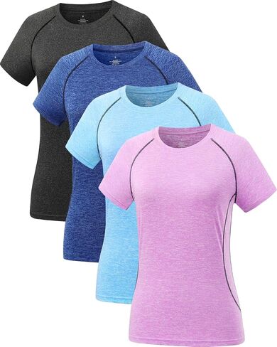 Star Vibe 4 Pack Women's Compression Shirt Short Sleeve Workout Tops Dry Fit Athletic Baselayer Gym Yoga Running T-Shirt in Kuwait