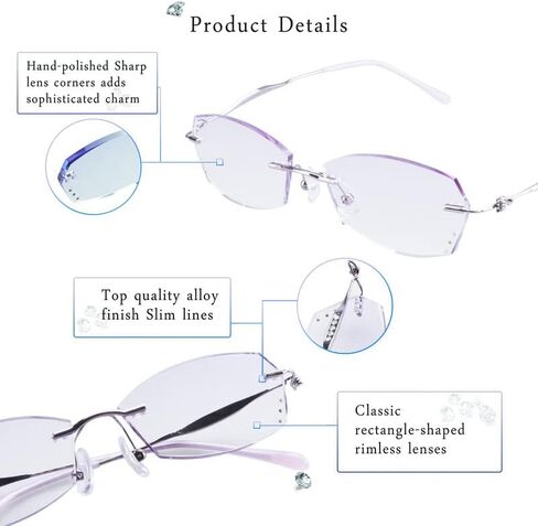 LifeArt Blue Light Blocking Glasses, Computer Reading Glasses, Anti Blue Rays, Reduce Eyestrain, Rimless Frame Tinted Lens with Diamond, Stylish for Women (+2.50 Magnification) in Saudi Arabia