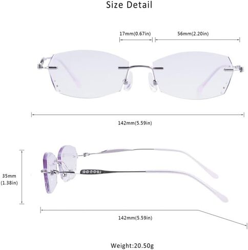 LifeArt Blue Light Blocking Glasses, Computer Reading Glasses, Anti Blue Rays, Reduce Eyestrain, Rimless Frame Tinted Lens with Diamond, Stylish for Women (+2.50 Magnification) in Saudi Arabia