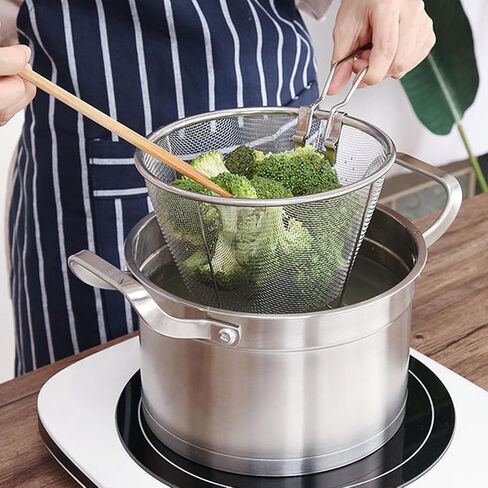 Tofficu 1pc Stainless Steel Frying Basket Fry Strainer Basket Stainless Steel Fine Mesh Strainers Deep Fryer Baskets French Fries Holder Fry Chips Basket Airfrywr Potato Chips Dad Foldable in Saudi Arabia