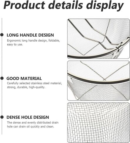 Tofficu 1pc Stainless Steel Frying Basket Fry Strainer Basket Stainless Steel Fine Mesh Strainers Deep Fryer Baskets French Fries Holder Fry Chips Basket Airfrywr Potato Chips Dad Foldable in Saudi Arabia