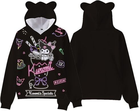 3D Graphic Print Hoodie Sweatshirt Womens Cartoon Long Sleeve Pullover Girls Kawaii Cat Ears Hooded Sweater in Saudi Arabia