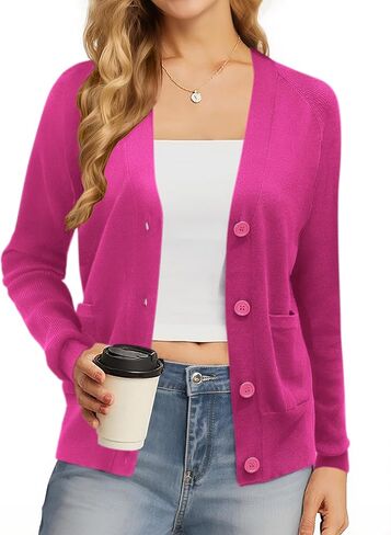 سترة صوفية نسائية من Urban CoCo بأزرار سفلية وأكمام طويلة كلاسيكية ورقبة على شكل حرف V مع جيوب in Kuwait