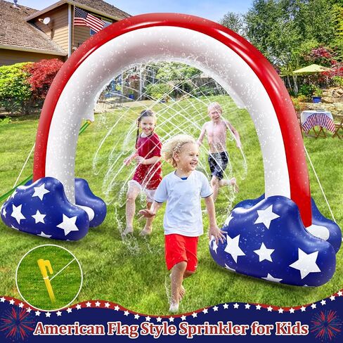 الرابع من شهر يوليو ، رشاشات قابلة للنفخ للأطفال ، 8f * 5.5f Flag Flag American Sprinkler Outdoor Water Toys للأطفال البالغين في الرابع من يوليو يوم الاستقلال في الفناء الخلفي للحفلات الخارجية الخارجية للألعاب in Kuwait