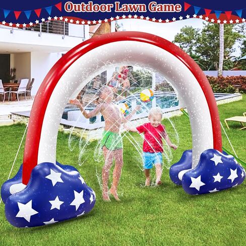 الرابع من شهر يوليو ، رشاشات قابلة للنفخ للأطفال ، 8f * 5.5f Flag Flag American Sprinkler Outdoor Water Toys للأطفال البالغين في الرابع من يوليو يوم الاستقلال في الفناء الخلفي للحفلات الخارجية الخارجية للألعاب in Kuwait