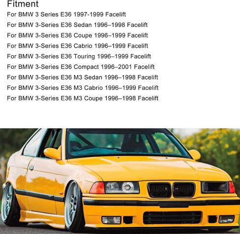 MIC Glossy Black E36 Grill,Front Kidney Grill Grilles Compatible with 3 Series E36 4DR/2DR & M3 LCI 1997-1999 in Saudi Arabia