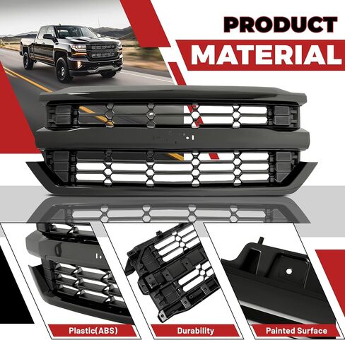 مجموعة Hecasa Front Pumper Grille Assembly متوافقة مع 2016-2019 Chevy Chevrolet Silverado 1500 استبدال الشواء العلوي الأسود لـ 84134049 in Saudi Arabia