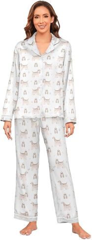 vvfelixl Women Pajama Sets Golden Retriever Dogs Satin Pajama Set for Women Long Sleeve 2 Piece Pj Sets for Women S in Saudi Arabia