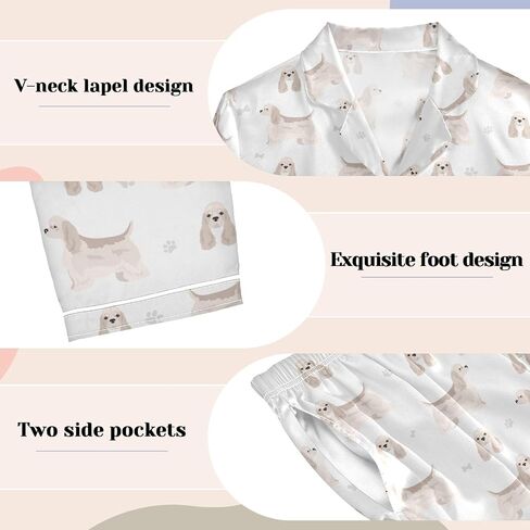 vvfelixl Women Pajama Sets Golden Retriever Dogs Satin Pajama Set for Women Long Sleeve 2 Piece Pj Sets for Women S in Saudi Arabia