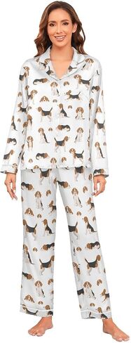 vvfelixl Women Pajama Sets Golden Retriever Dogs Satin Pajama Set for Women Long Sleeve 2 Piece Pj Sets for Women S in Saudi Arabia