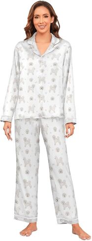 vvfelixl Women Pajama Sets Golden Retriever Dogs Satin Pajama Set for Women Long Sleeve 2 Piece Pj Sets for Women S in Saudi Arabia