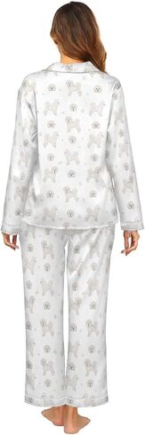 vvfelixl Women Pajama Sets Golden Retriever Dogs Satin Pajama Set for Women Long Sleeve 2 Piece Pj Sets for Women S in Saudi Arabia