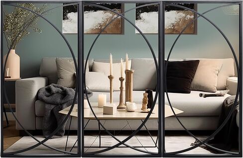 Luxenhome 3 قطع معدن أسود مرآة جدار مستطيلة مجموعة مرآة كبيرة الغرور لغرفة النوم ، ولهجة أسود مرآة الجدار المعدنية ، جدار غرفة المعيشة مرآة مثبتة على الحائط in Kuwait