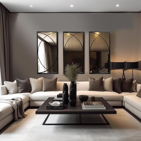 Luxenhome 3 قطع معدن أسود مرآة جدار مستطيلة مجموعة مرآة كبيرة الغرور لغرفة النوم ، ولهجة أسود مرآة الجدار المعدنية ، جدار غرفة المعيشة مرآة مثبتة على الحائط in Kuwait