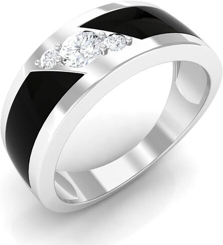 Certified Moissanite Mens Wedding Band, D-Vs1 Quality, 3 Stone Mens Ring With Enamel - With Jewelry Box in Saudi Arabia