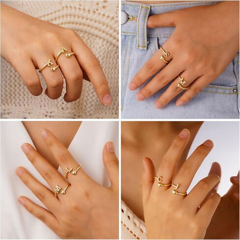 M MOOHAM Gold Rings for Women - 14K Gold Plate Initial Rings for Women Non Tarnish Letter A- Z Dainty Heart Ring Adjustable Pinky Ring Personalized Jewelry Gifts in Saudi Arabia